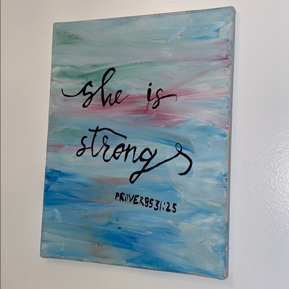 Hand painted Canvas bible verse Proverbs 31:25